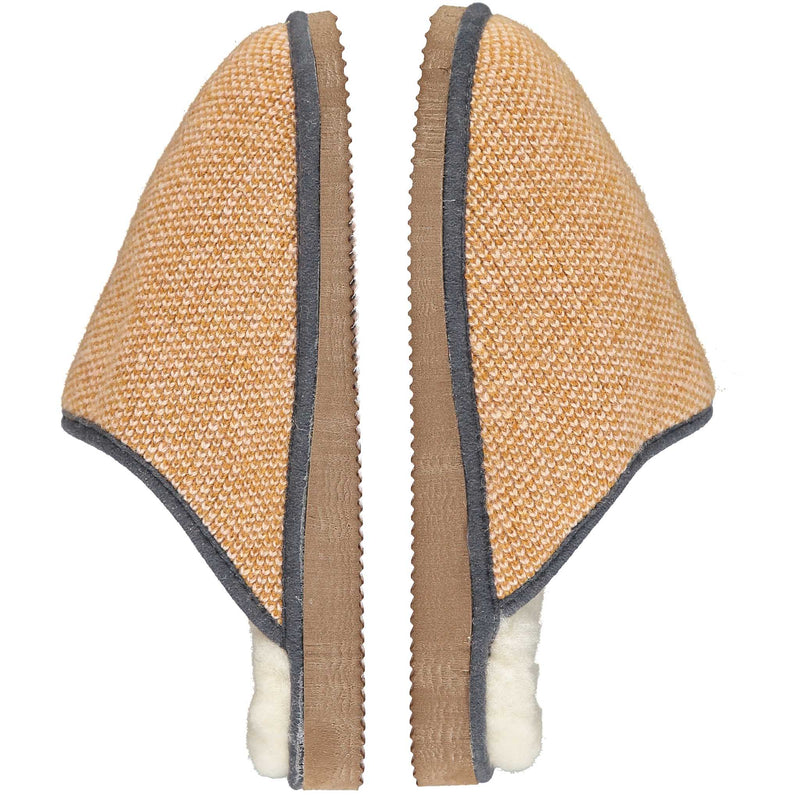 mustard check knitted lamsbwool slippers lined with sheepskin 