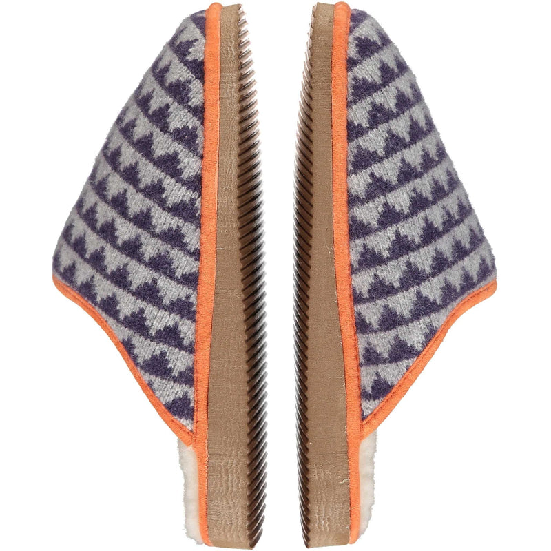 purple triangle knitted lambswool slippers with sheepskin lining.