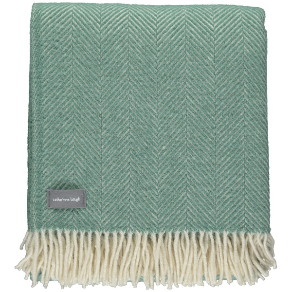 Sea Green Herringbone Wool Throw cosy