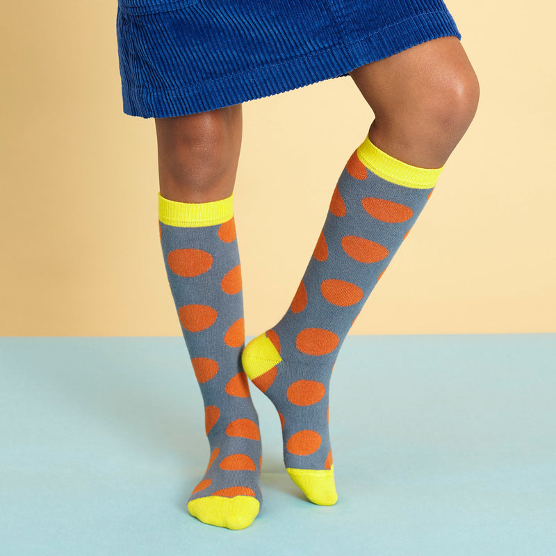 Slate & Orange Big Spot Kids' Cotton Knee Socks