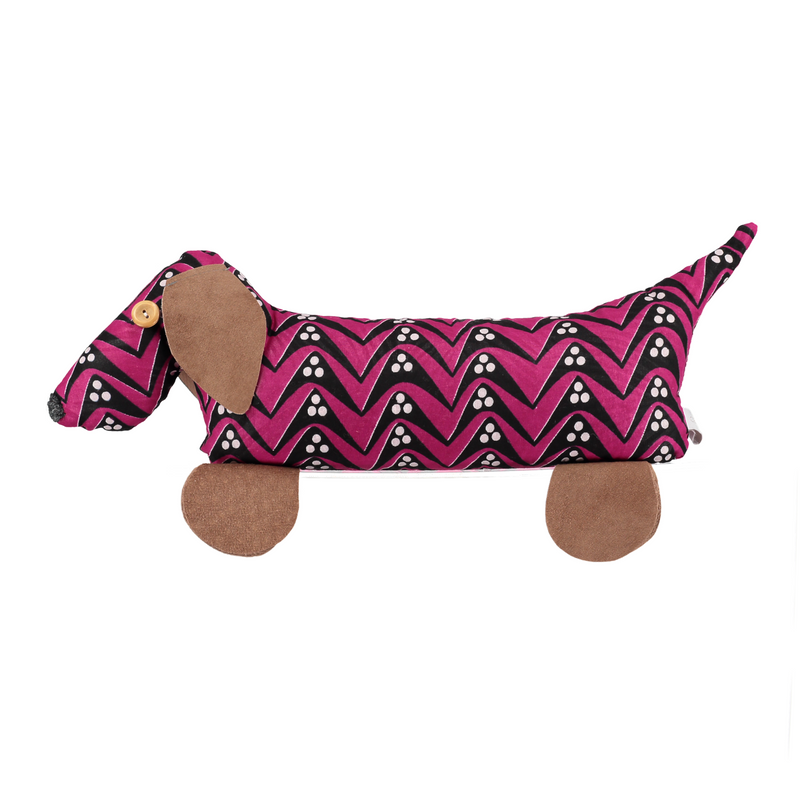 pink afro door dog