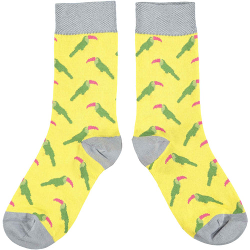 Women's Bright Yellow & Grey Parakeets Organic Cotton Ankle Socks