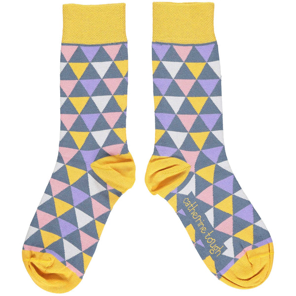 Ladies Smoky Blue & Apricot Triangles Organic Cotton Ankle Socks