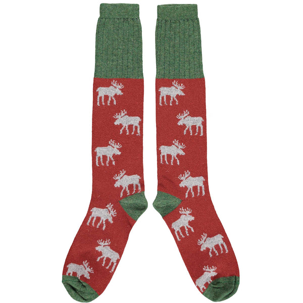 Men's Terracotta Moose Lambswool Knee Socks