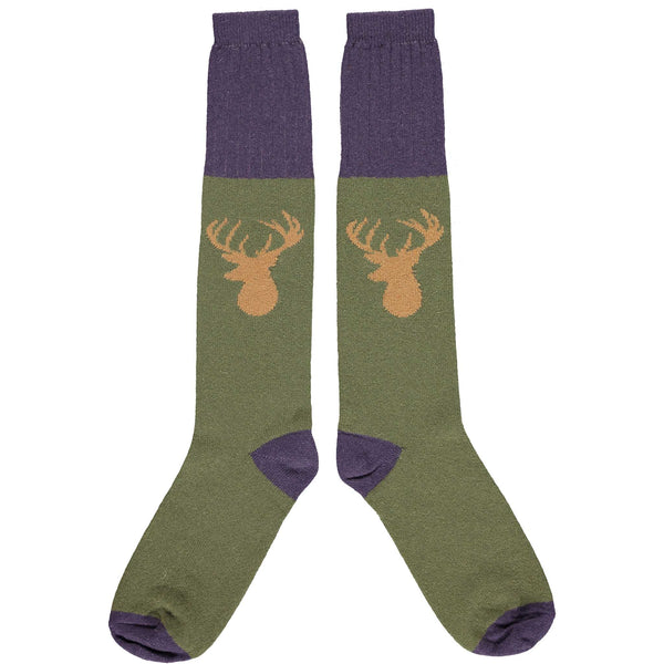 Men's Dark Green Stag Lambswool Knee Socks