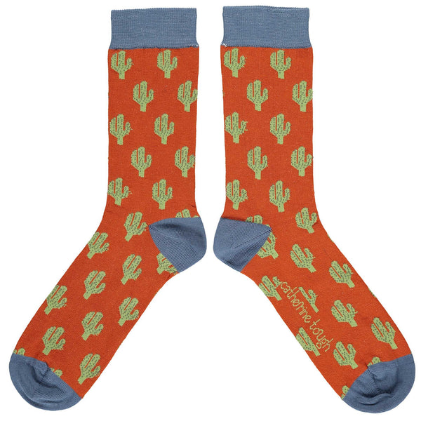 Men's Orange & Smoky Blue Cacti Organic Cotton Ankle Socks