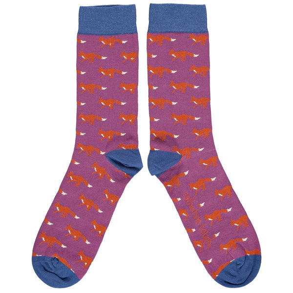 Men's Plum & Navy Fox Organic Cotton Ankle Socks