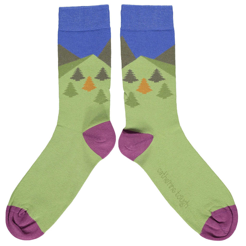 Men's Green & Plum Mountains Organic Cotton Ankle Socks