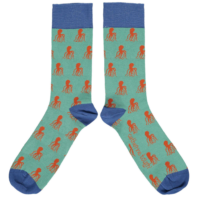 Men's Jade & Navy Octopus Organic Cotton Ankle Socks