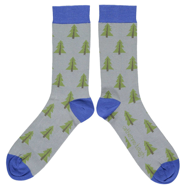 Men's Grey & Green Trees Organic Cotton Ankle Socks