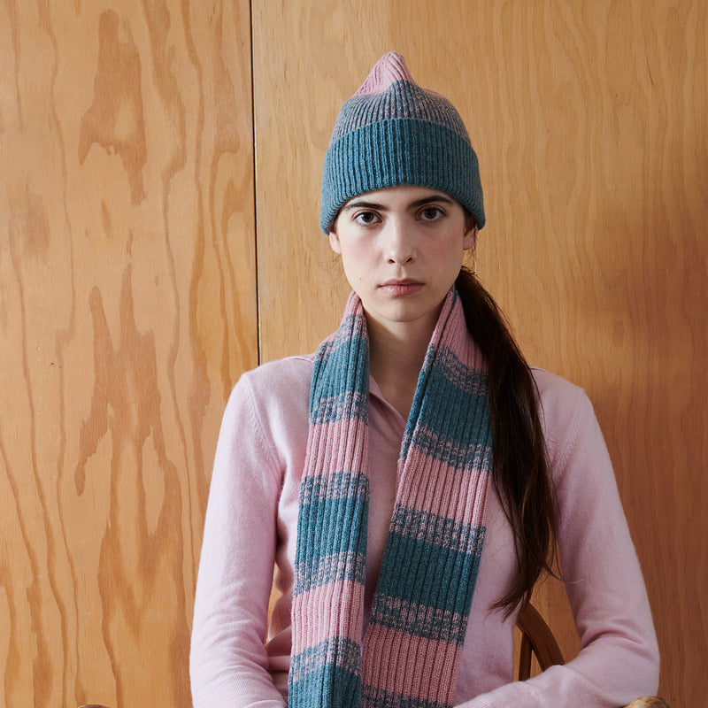 Sea Green & Pink Marl Stripe Lambswool Scarf