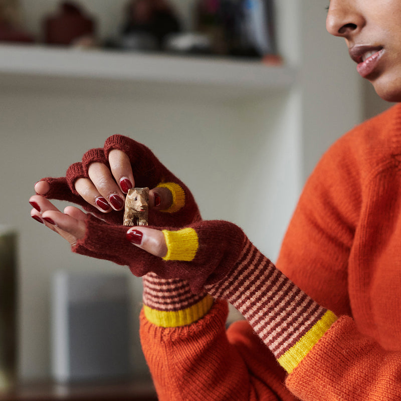 Women's Sienna & Electric Yellow Lambswool Fingerless Gloves
