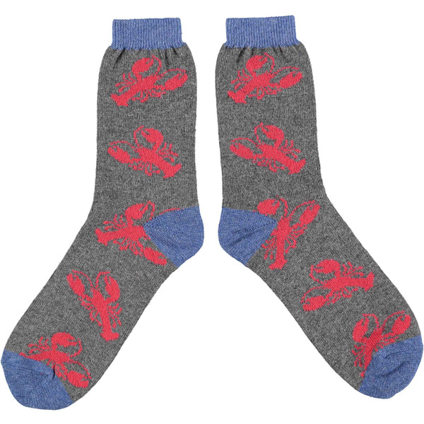 Men's Dark Grey Lobster Lambswool Ankle Socks