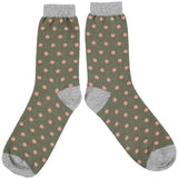 Men's Green & Pink Spot Lambswool Ankle Socks